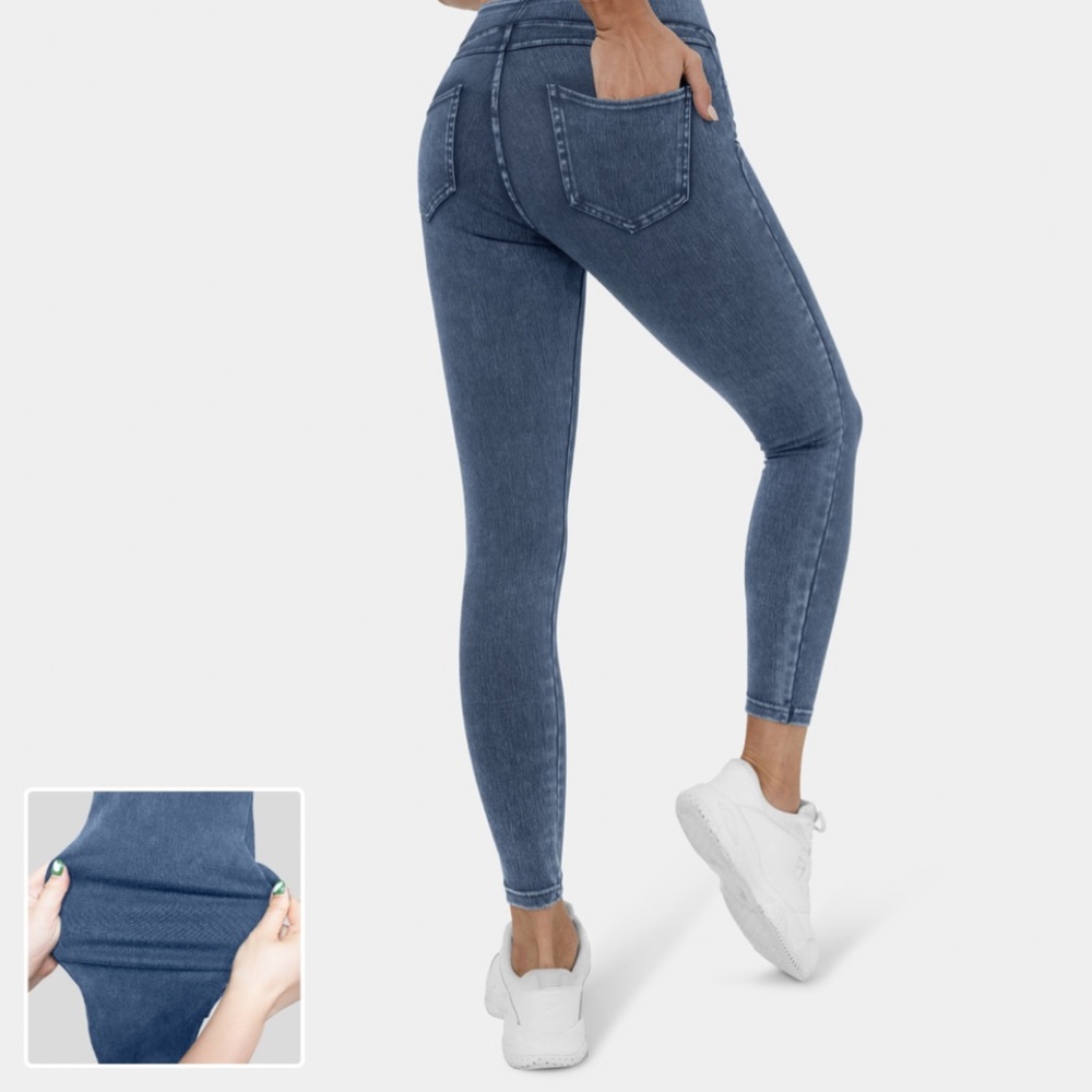 Halara HalaraMagic High Waisted Back Side Pocket Stretchy Knit Denim Leggings